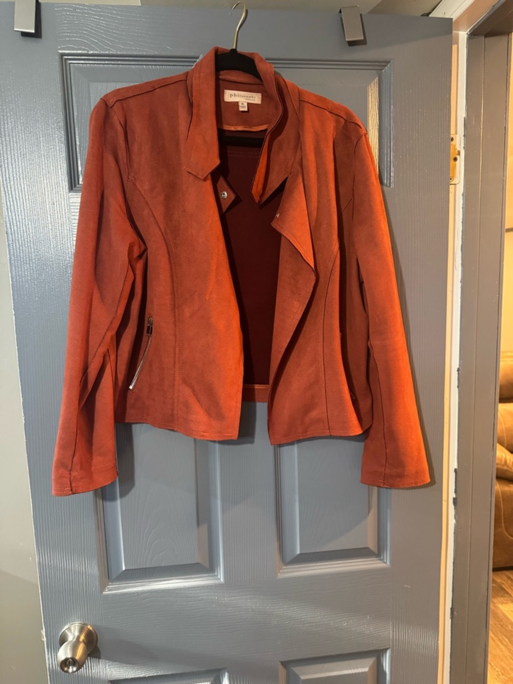 Philosophy Rust-Orange Suede Open-Front Jacket - Picture 1 of 1